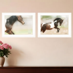 Set Of Two Wild Horses White Framed Print Wall Art