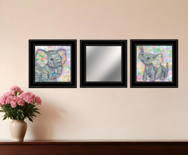 Set Of Three Elephant I and II  Black Framed Print Wall Art