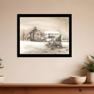 Bringing Home the Tree  Black Framed Print Wall Art