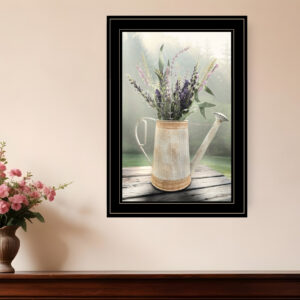 Lavender Watering Can  Black Framed Print Wall Art