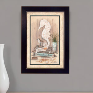 Living on Beach Time Black Framed Print Wall Art