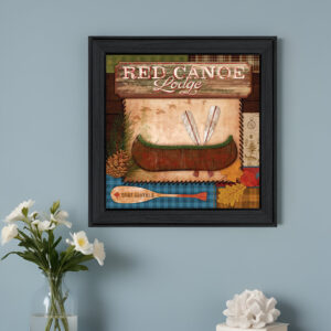 Red Canoe Lodge  Black Framed Print Wall Art