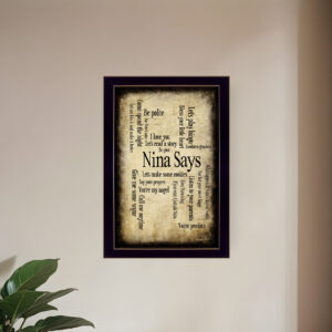 Nina Says  Black Framed Print Wall Art