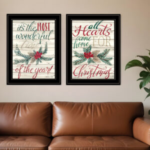 Set Of Two All Hearts Come Home for Christmas  Black Framed Print Wall Art