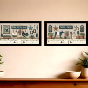 Set Of Two Farm Fresh  Black Framed Print Wall Art