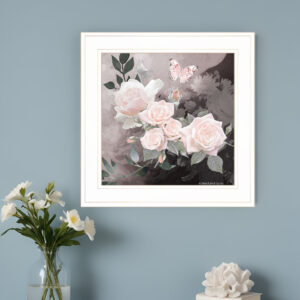 Noir Roses  White Framed Print Wall Art