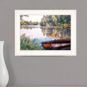 Rowboat Pond Landscape  White Framed Print Wall Art