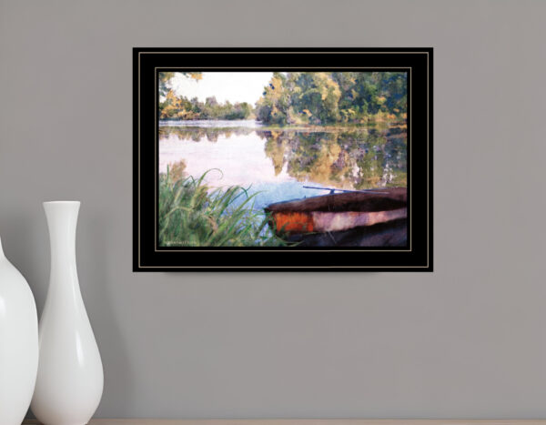 Rowboat Pond Landscape  Black Framed Print Wall Art