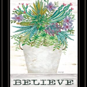 Believe Succulents  Black Framed Print Wall Art