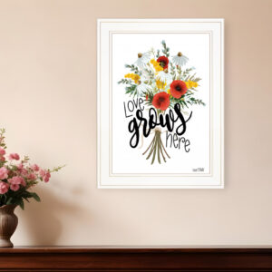 Love Grows Here  White Framed Print Wall Art