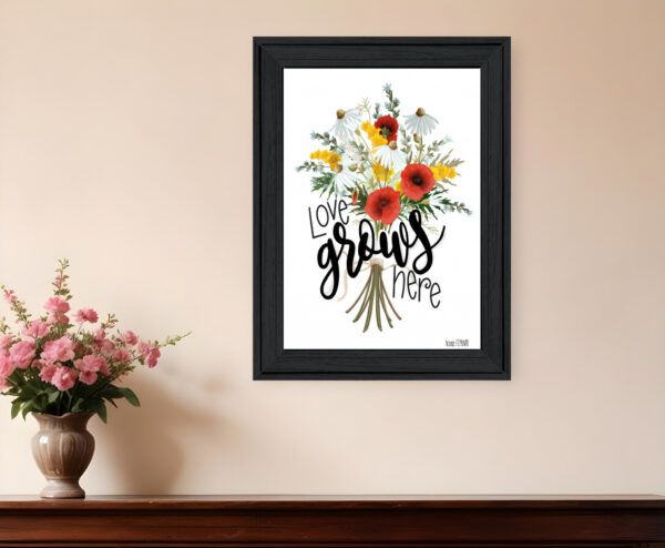 Love Grows Here  Black Framed Print Wall Art