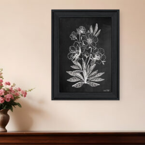Vintage Chalkboard Flowers Black Framed Print Wall Art