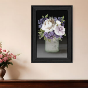 Lilac Mason Jar Floral  Black Framed Print Wall Art