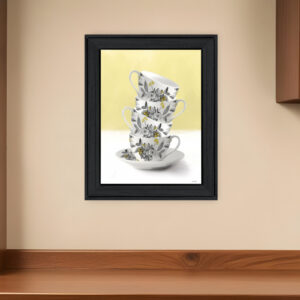 Time for Tea Yellow  Black Framed Print Wall Art