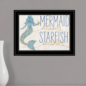 Mermaid Kisses Starfish Wishes  Black Framed Print Wall Art