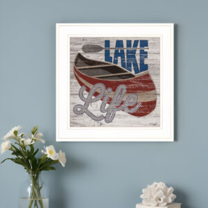Lake Life Canoe  White Framed Print Wall Art