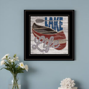 Lake Life Canoe  Black Framed Print Wall Art