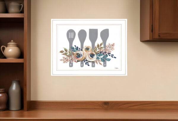 Fall Floral Baking Utensils  White Framed Print Kitchen Wall Art