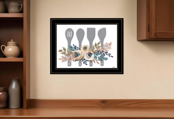 Fall Floral Baking Utensils  Black Framed Print Kitchen Wall Art