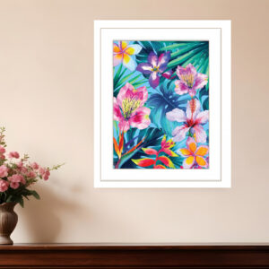 Tropical Flowers  White Framed Print Wall Art