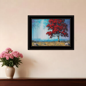 Red Tree  Black Framed Print Wall Art