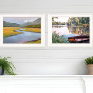 Set Of Two Serene Water  White Framed Print Wall Art