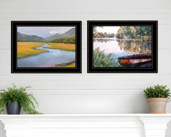 Set Of Two Serene Water  Black Framed Print Wall Art