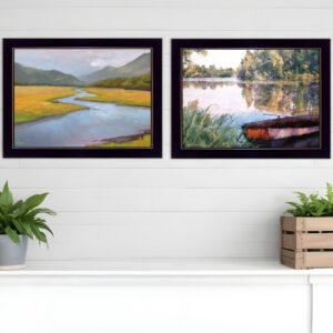 Set Of Two Serene Water  Black Framed Print Wall Art
