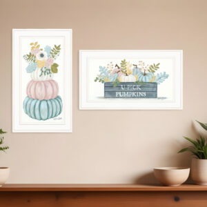 Set Of Two Floral Pumpkins  White Framed Print Wall Art