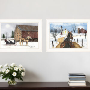Set Of Two Sleigh Bells Ringing White Framed Print Wall Art