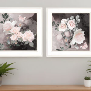 Set Of Two Noir Roses  White Framed Print Wall Art