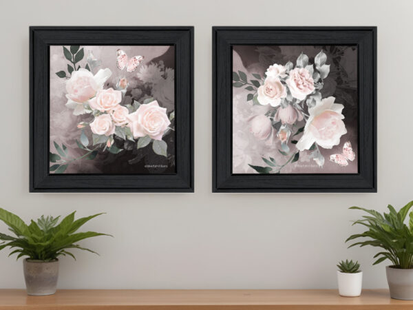 Set Of Two Noir Roses  Black Framed Print Wall Art