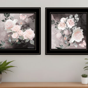 Set Of Two Noir Roses  Black Framed Print Wall Art
