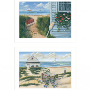 Set Of Two Sand Castle and Footprints  White Framed Print Wall Art