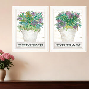 Set Of Two Succulents Dream and Believe White Framed Print Wall Art