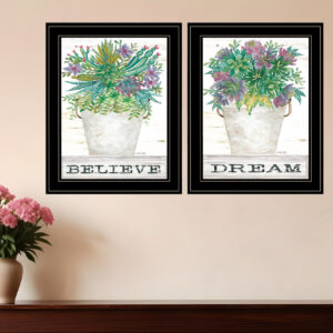 Set Of Two Succulents Dream and Believe Black Framed Print Wall Art
