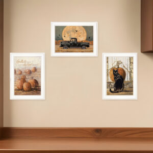 Set Of Three Harvest Moon White Framed Print Kitchen Wall Art