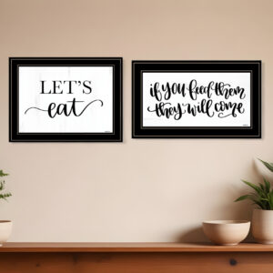 Set Of Two Lets Eat or Feed Them  Black Framed Print Kitchen Wall Art