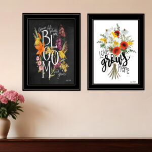 Set Of Two Love and Bloom Black Framed Print Wall Art