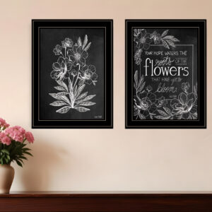 Set Of Two Vintage Flowers in Bloom Black Framed Print Wall Art