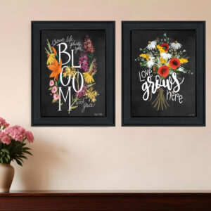 Set Of Two Love Grows Here Black Framed Print Wall Art