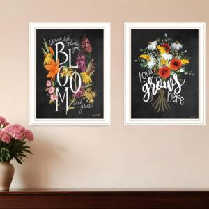 Set Of Two Love Grows Here White Framed Print Wall Art