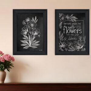 Set Of Two Vintage Chalkboard Blooms Black Framed Print Wall Art