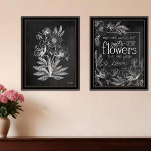 Set Of Two Vintage Chalkboard Blooms Black Framed Print Wall Art