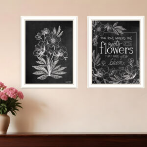 Set Of Two Vintage Chalkboard Blooms White Framed Print Wall Art
