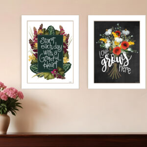 Set Of Two With Grateful Hearts White Framed Print Wall Art