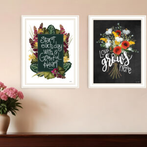 Set Of Two With Grateful Hearts White Framed Print Wall Art
