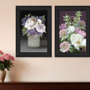 Set Of Two Lilac and Wild Plum Bouquet Black Framed Print Wall Art