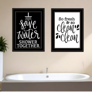Set Of Two Clean or Shower Together Black Framed Print Bathroom Wall Art