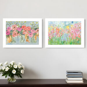 Set Of Two Garden Flowers II  White Framed Print Wall Art